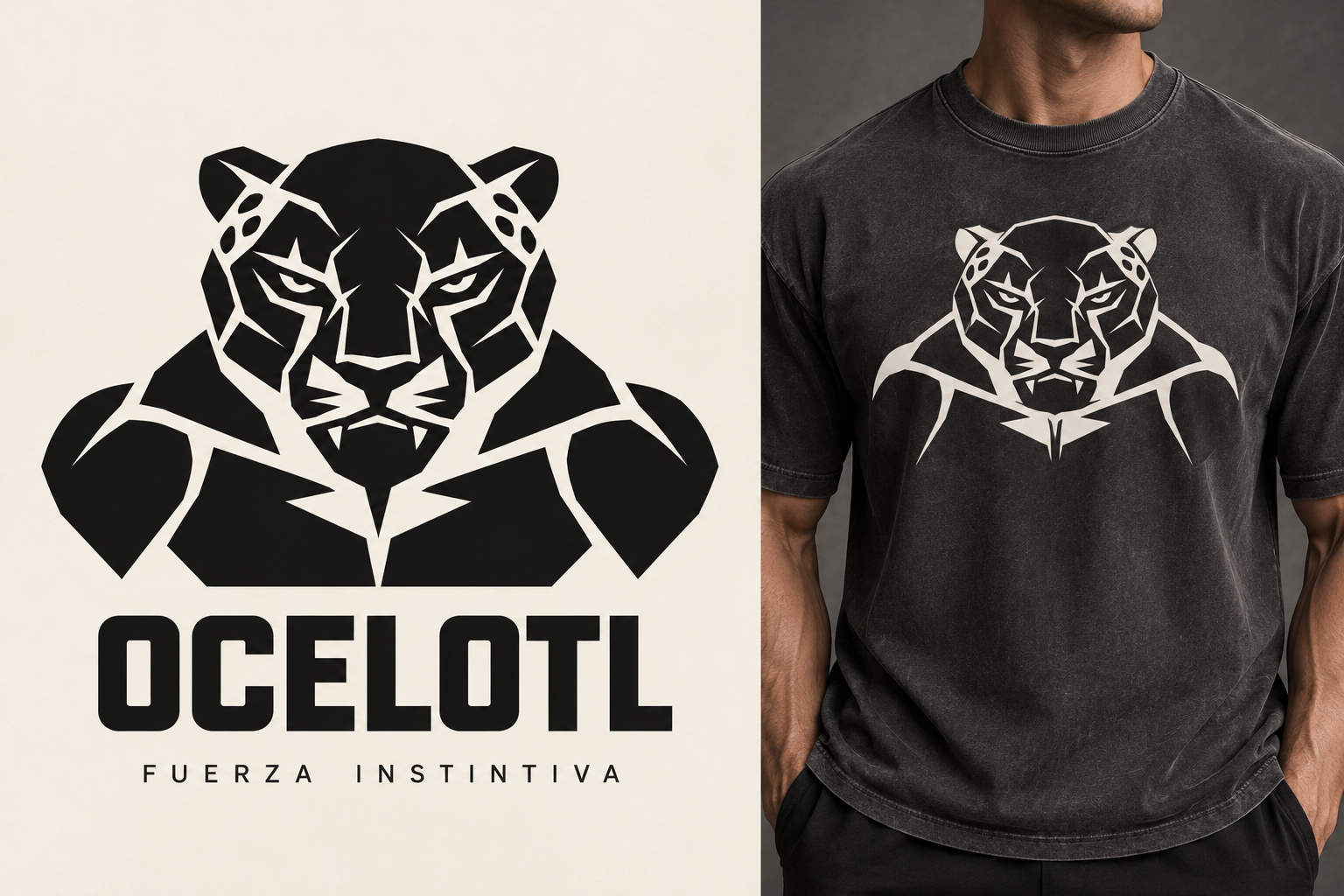 Playera negra lavada con el jaguar COLOSO estampado al pecho